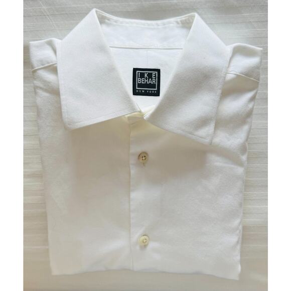 I K E BEHAR Men's 100% Cotton L/S Dress Shirt Pure White 15 1/2-32/33 - Picture 1 of 5
